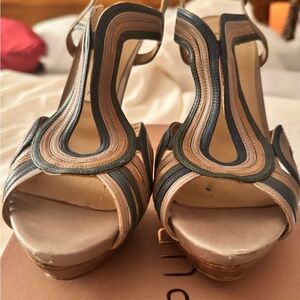 Pura Lopez Teal, Brown and Tan Sandals